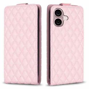 For iPhone 16 Diamond Lattice Vertical Flip Leather Phone Case(Pink)