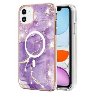 For iPhone 11 Marble Pattern Dual-side IMD Magsafe TPU Phone Case(Purple 002)