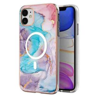 For iPhone 11 Marble Pattern Dual-side IMD Magsafe TPU Phone Case(Blue Marble)