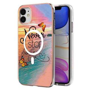 For iPhone 11 Marble Pattern Dual-side IMD Magsafe TPU Phone Case(Dream Butterfly)