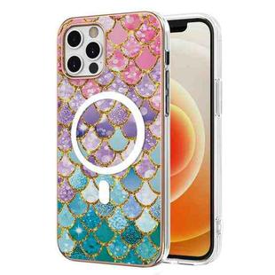 For iPhone 12 / 12 Pro Marble Pattern Dual-side IMD Magsafe TPU Phone Case(Colorful Scales)