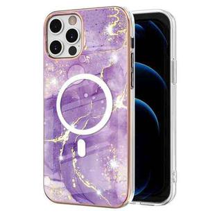 For iPhone 12 Pro Max Marble Pattern Dual-side IMD Magsafe TPU Phone Case(Purple 002)