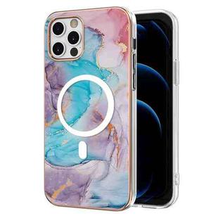 For iPhone 12 Pro Max Marble Pattern Dual-side IMD Magsafe TPU Phone Case(Blue Marble)