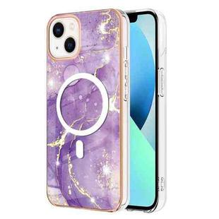 For iPhone 14 Marble Pattern Dual-side IMD Magsafe TPU Phone Case(Purple 002)