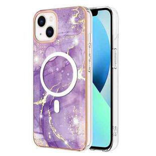 For iPhone 15 Marble Pattern Dual-side IMD Magsafe TPU Phone Case(Purple 002)