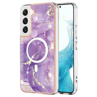 For Samsung Galaxy S22+ 5G Marble Pattern Dual-side IMD Magsafe TPU Phone Case(Purple 002)