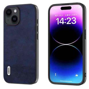 For iPhone 15 Plus ABEEL Dual Color Cowhide Texture PU Phone Case(Blue)