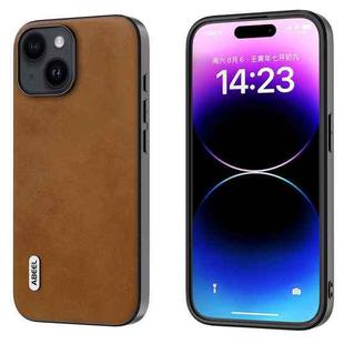 For iPhone 15 Plus ABEEL Dual Color Cowhide Texture PU Phone Case(Brown)
