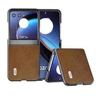 For Motorola Razr 40 Ultra ABEEL Two-color Calf Texture PU Phone Case(Brown)