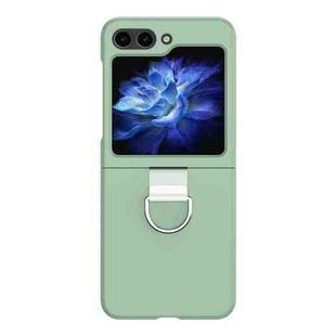 For Samsung Galaxy Z Flip5 Skin Feel Silicone Foldable Phone Case with Ring(Light Green)