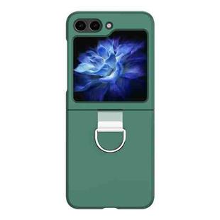 For Samsung Galaxy Z Flip5 Skin Feel Silicone Foldable Phone Case with Ring(Dark Green)