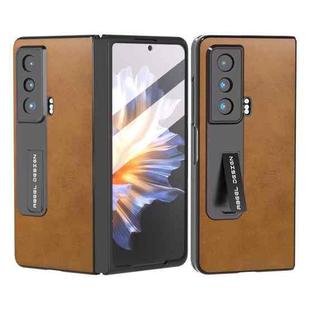 For Honor Magic Vs ABEEL Integrated Two-color Calf Texture PU Phone Case with Holder(Brown)