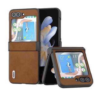 For Samsung Galaxy Z Flip5 ABEEL Two-color Calf Texture PU Phone Case(Brown)