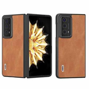 For Honor Magic V2 ABEEL Cowhide Texture PU Phone Case(Brown)