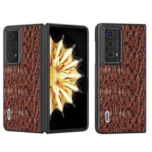 For Honor Magic V2 ABEEL Genuine Leather Canopy Black Edge Phone Case(Brown)