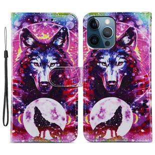 For iPhone 15 Pro Max Colored Drawing Leather Phone Case(Wolf Totem)