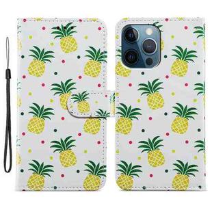 For iPhone 15 Pro Max Colored Drawing Leather Phone Case(Pineapple)