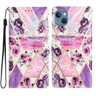 For iPhone 15 Colored Drawing Leather Phone Case(Purple Marble)