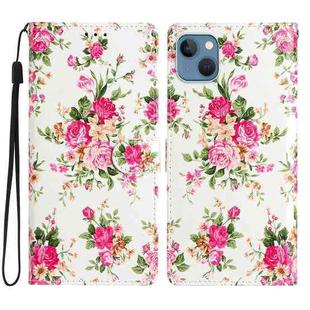 For iPhone 15 Colored Drawing Leather Phone Case(Peonies)