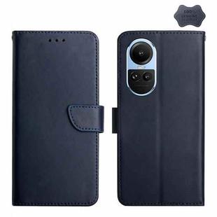 For OPPO Reno10 Global / Reno10 Pro Global HT02 Genuine Leather Fingerprint-proof Flip Phone Case(Blue)