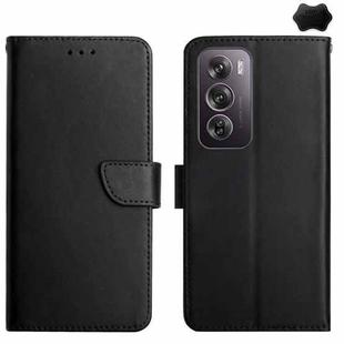 For OPPO Reno12 Pro 5G Global HT02 Genuine Leather Fingerprint-proof Flip Phone Case(Black)