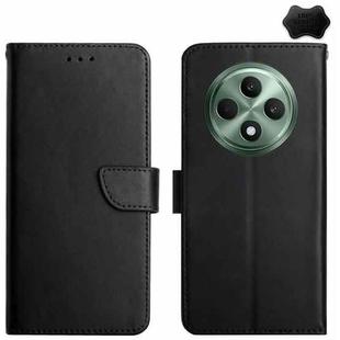 For OPPO Reno12 F 5G Global HT02 Genuine Leather Fingerprint-proof Flip Phone Case(Black)