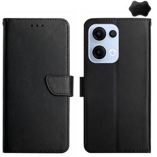 For OPPO Reno13 Global HT02 Genuine Leather Fingerprint-proof Flip Phone Case(Black)