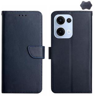 For OPPO Reno13 Global HT02 Genuine Leather Fingerprint-proof Flip Phone Case(Blue)