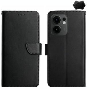 For OPPO Reno13 F 4G / 5G HT02 Genuine Leather Fingerprint-proof Flip Phone Case(Black)