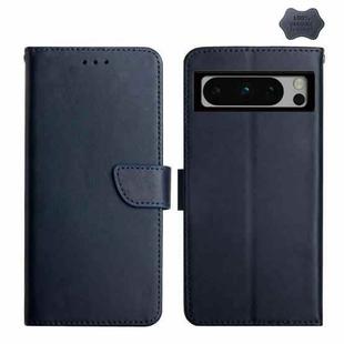 For Google Pixel 8 Pro HT02 Genuine Leather Fingerprint-proof Flip Phone Case(Blue)