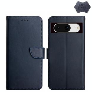 For Google Pixel 8a HT02 Genuine Leather Fingerprint-proof Flip Phone Case(Blue)