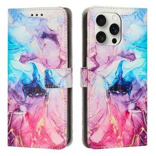 For iPhone 16 Pro Max Painted Marble Pattern Leather Phone Case(Pink Purple)