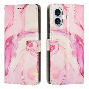 For iPhone 16 Painted Marble Pattern Leather Phone Case(Rose Gold)