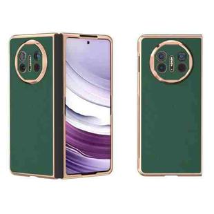 For Huawei Mate X5 Genuine Leather Silk Series Nano Plating Phone Case(Dark Green)