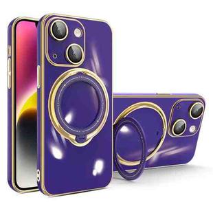 For iPhone 14 Multifunction Electroplating MagSafe Holder Phone Case(Dark Purple)