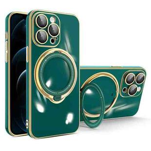 For iPhone 12 Pro Max Multifunction Electroplating MagSafe Holder Phone Case(Dark Green)