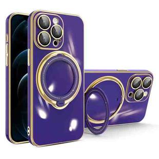 For iPhone 12 Pro Multifunction Electroplating MagSafe Holder Phone Case(Dark Purple)