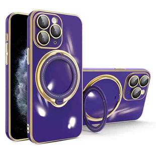 For iPhone 11 Pro Max Multifunction Electroplating MagSafe Holder Phone Case(Dark Purple)