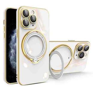 For iPhone 11 Pro Max Multifunction Electroplating MagSafe Holder Phone Case(White)