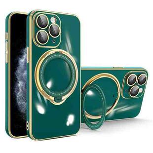 For iPhone 11 Pro Max Multifunction Electroplating MagSafe Holder Phone Case(Dark Green)