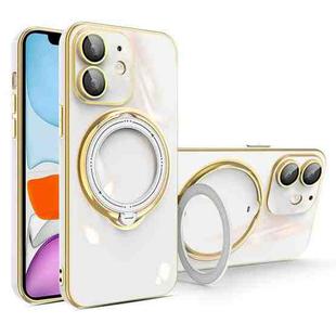 For iPhone 11 Multifunction Electroplating MagSafe Holder Phone Case(White)