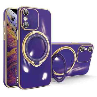 For iPhone XS / X Multifunction Electroplating MagSafe Holder Phone Case(Dark Purple)