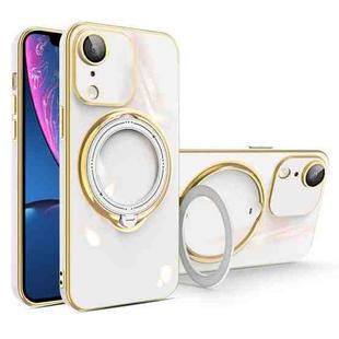 For iPhone XR Multifunction Electroplating MagSafe Holder Phone Case(White)