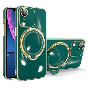 For iPhone XR Multifunction Electroplating MagSafe Holder Phone Case(Dark Green)