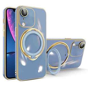 For iPhone XR Multifunction Electroplating MagSafe Holder Phone Case(Blue)