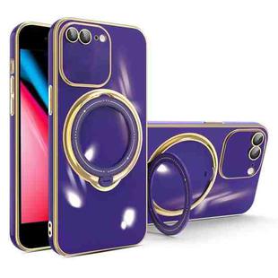 For iPhone 8 Plus / 7 Plus Multifunction Electroplating MagSafe Holder Phone Case(Dark Purple)