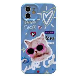 For iPhone 12 2 in 1 Minimalist Pattem PC Shockproof Phone Case(Sunglasses Cat)