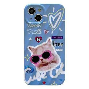 For iPhone 13 2 in 1 Minimalist Pattem PC Shockproof Phone Case(Sunglasses Cat)
