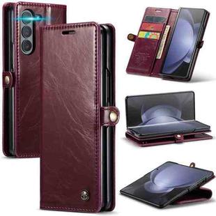 For Samsung Galaxy Z Fold5 CaseMe-003 PU + PC Business Style Crazy Horse Texture Leather Phone Case(Mulberry Red)