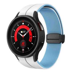 For Samsung Galaxy Watch 6 / 6 Classic Dual Color Magnetic Folding Buckle Silicone Watch Band(Creamy White+Light Blue)